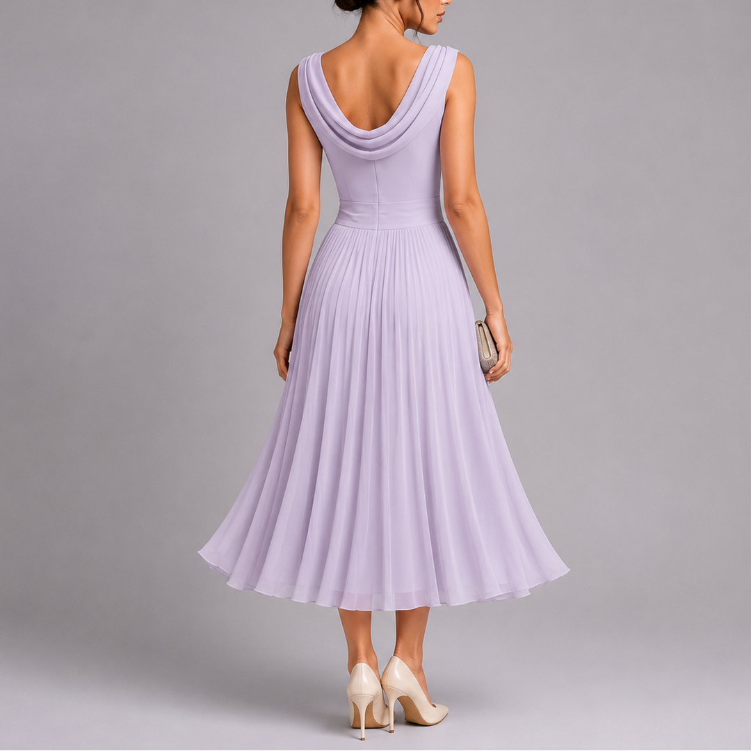 Stylish women's midi dress featuring delicate pleats and a flattering silhouette for special occasions.
