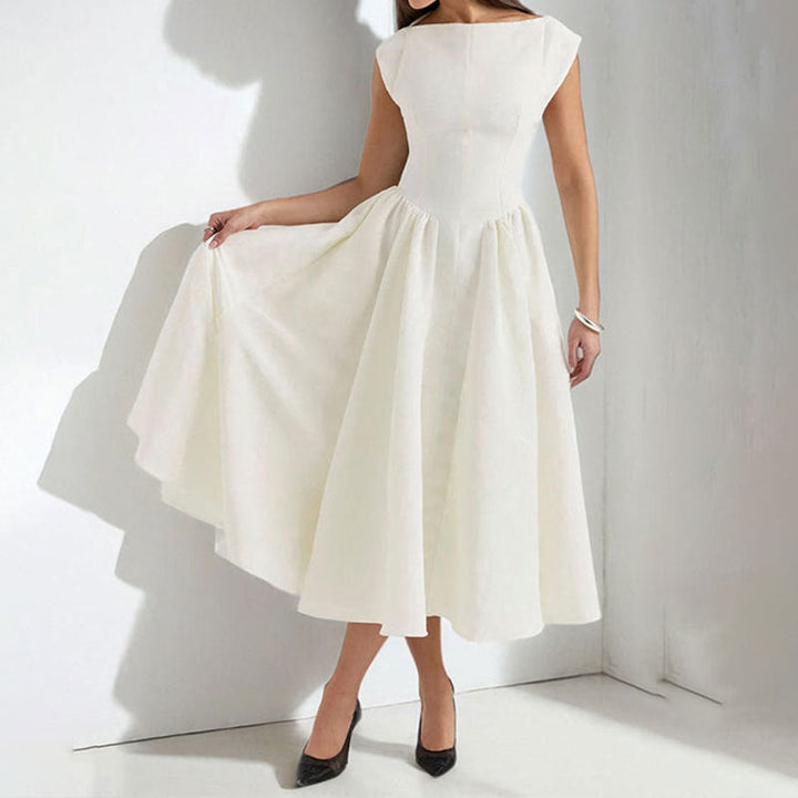 Elegant women's pleated midi dress, perfect for parties, cocktails, summer, and spring fashion.