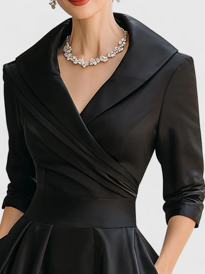 Stylish women's short sleeve pleated midi dress featuring a chic wrap bodice. Great for modest fashion & formal occasions.