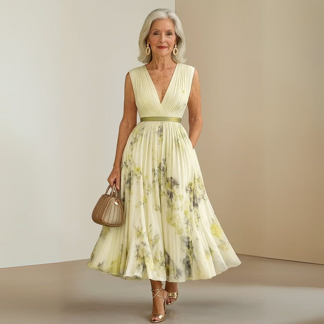 Must-have women's elegant sleeveless pleated V-neck maxi dress for summer, comfortable and stylish.