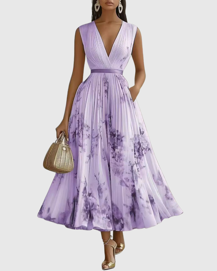 Complete your look with this elegant women's V-neck pleated maxi dress, perfect for wedding guests.