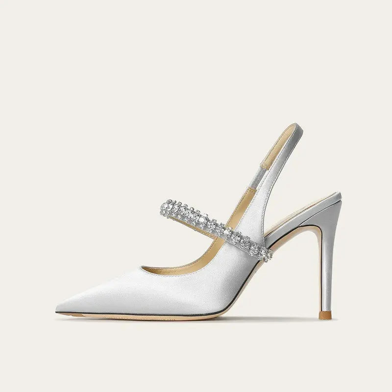 Chic women's slingback heels with pointed toe & elegant jeweled ankle strap, perfect dress shoes for evening events.