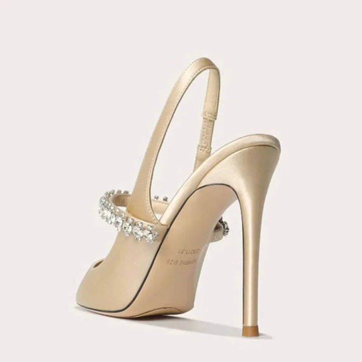 Dazzling women's jeweled slingback heels, pointed toe design, ideal for evening wear, parties & special occasions.