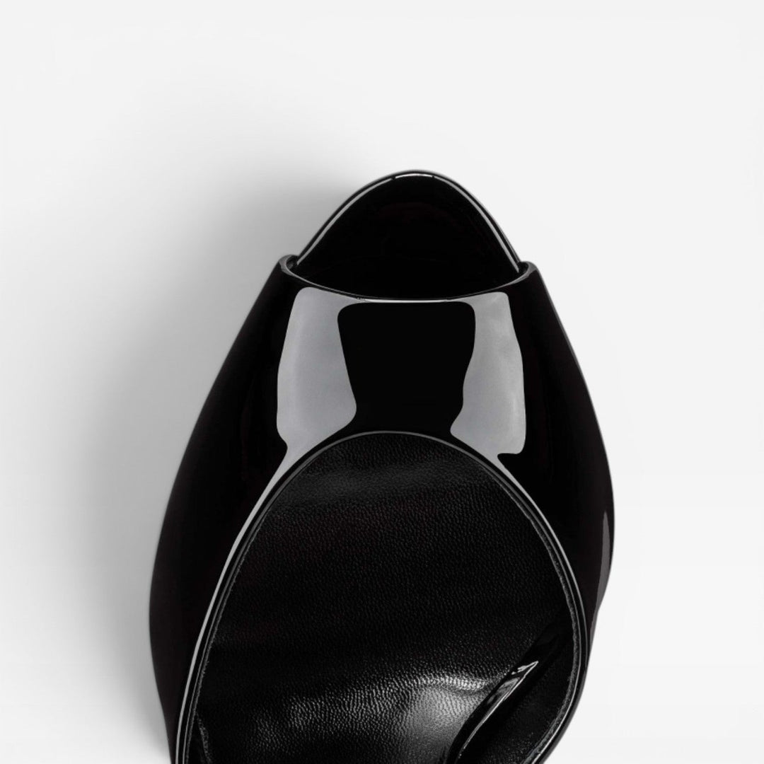 Black formal pointed toe mules for women, chic slip-on heels for weddings, parties, or special evenings.