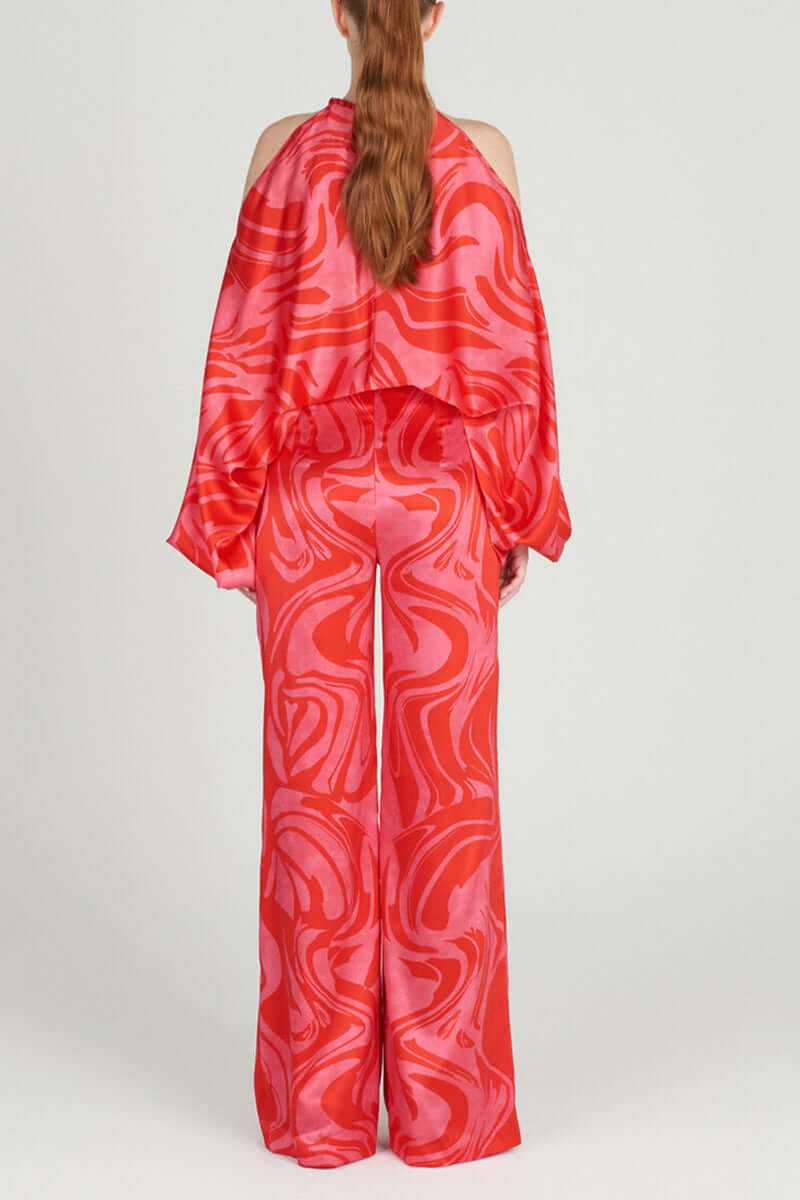 Must-have women's printed off-shoulder long sleeve two-piece set for elegant party & winter wear.