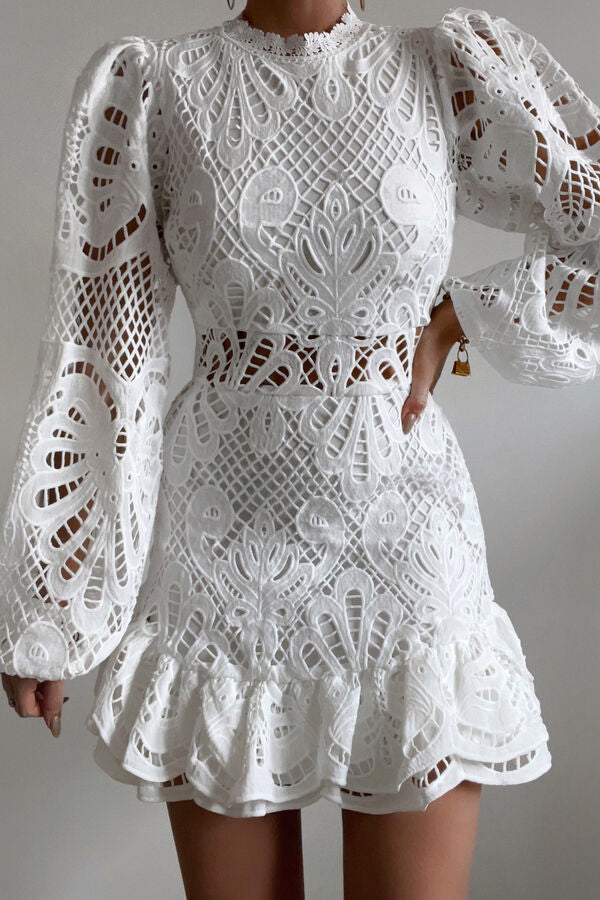 Elegant women's puff sleeve midi dress, a chic and versatile choice for spring fashion or office wear.
