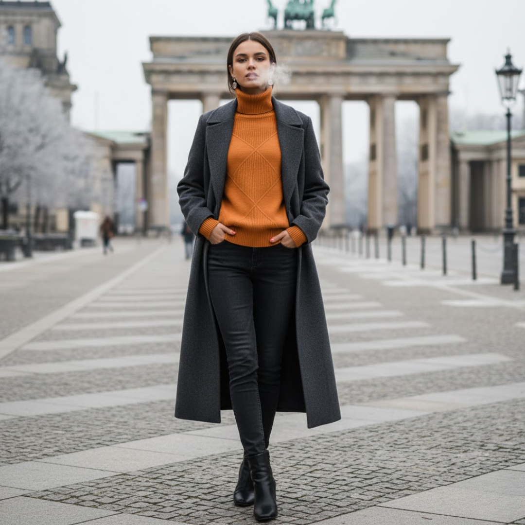 Elegant women's roll neck sweater in a cozy knit, perfect for stylish winter comfort and chic outfits.