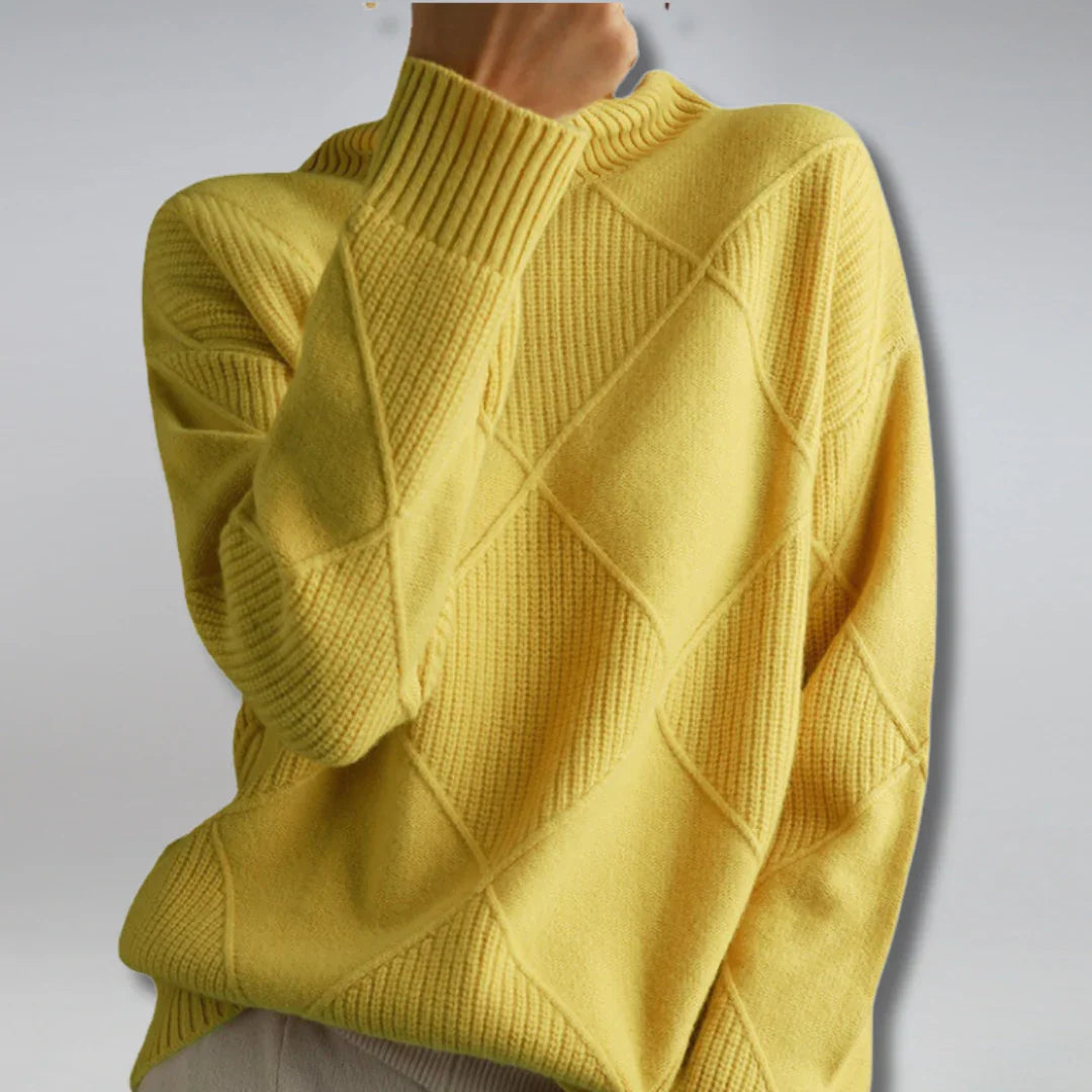 Chic women's knit sweater with a roll neck. Stylish and comfortable long-sleeve pullover for winter elegance.
