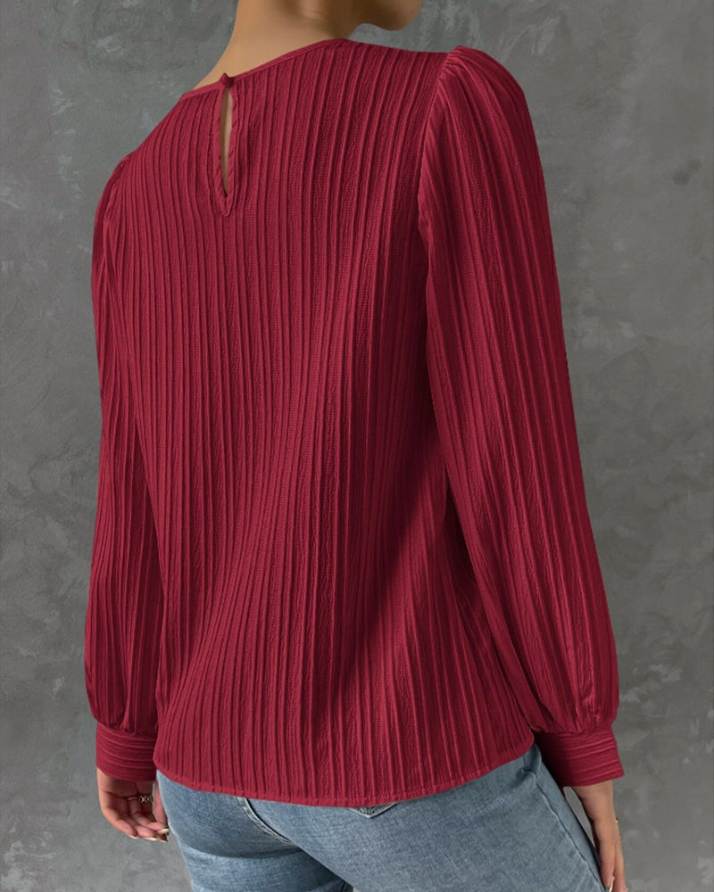 Chic women's round neck long sleeve blouse. Elegant & comfortable top for work, casual outings & fashion.