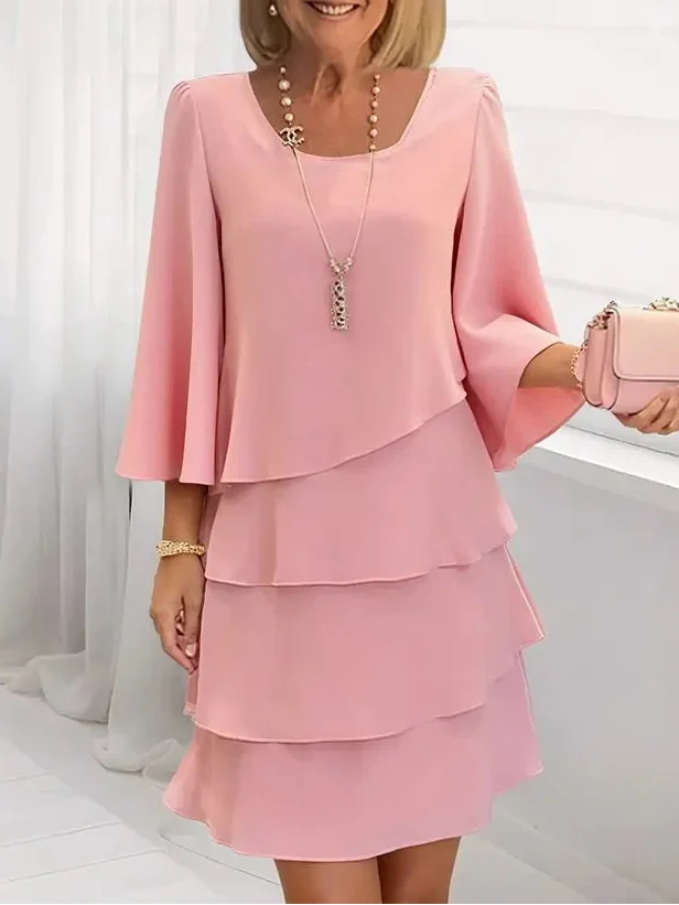 Elegant women's ruffle A-line dress with flowing silhouette, perfect for evening or party wear.