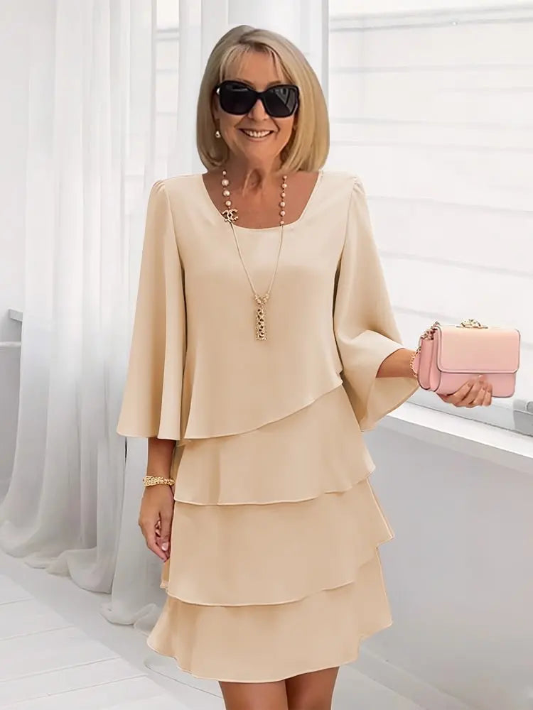 Versatile women's elegant and comfortable ruffle A-line dress, suitable for both casual and modest evening wear.