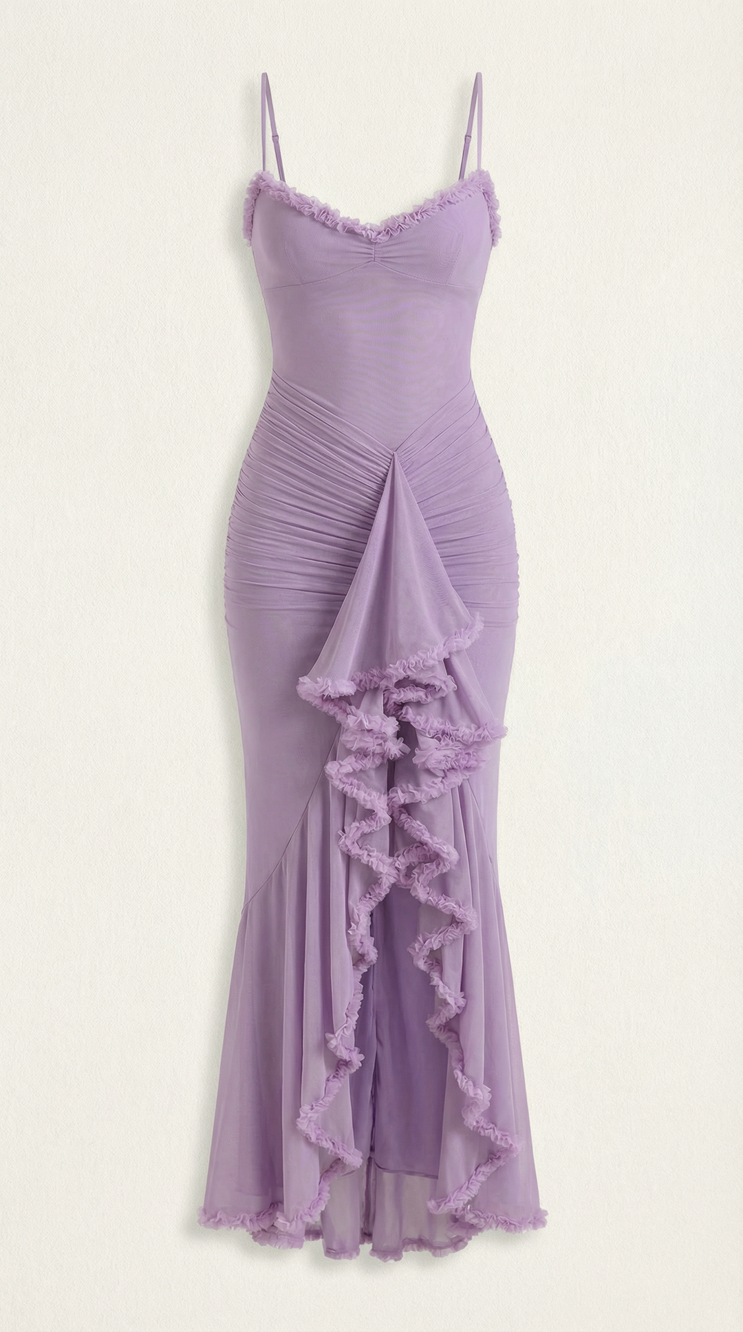 Elegant women's ruffle high-low maxi, a versatile party dress for spring, summer, or fall.