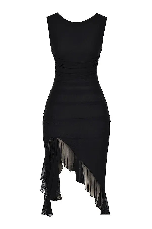 Party-ready elegant women's midi dress with charming ruffles. Flattering and versatile for occasions.