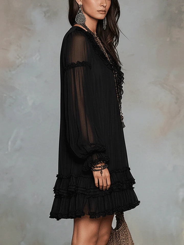 Feminine ruffle mini dress for women. Elegant & flattering short dress with stylish ruffles, great for any event.