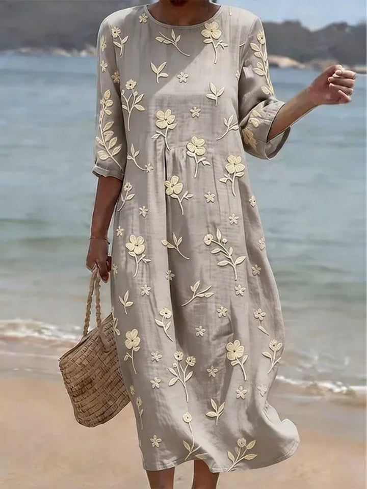 Elegant women's ruffle wrap midi dress with mid sleeves, perfect for summer occasions and feminine fashion.