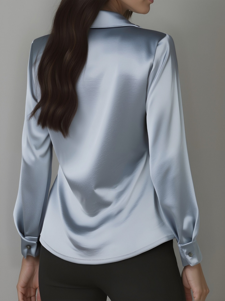 Chic formal wear blouse: ladies' satin top with a refined draped neckline, perfect for special occasions.