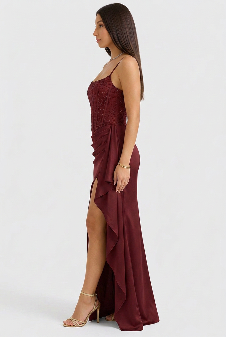 Stunning women's sequin corset dress, ideal formal wear for evening events, galas, and special occasions.