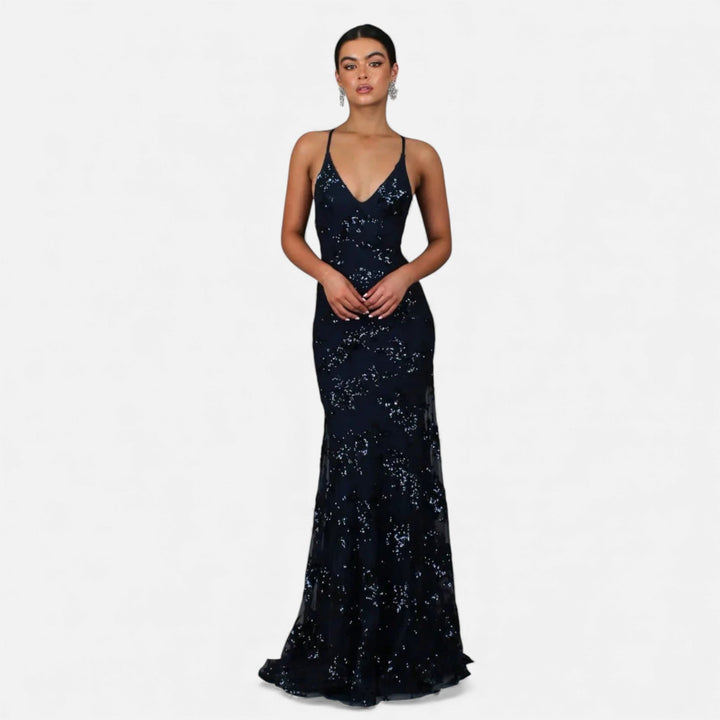 Glamorous sequin maxi dress for women, ideal as a sparkling evening gown or formal party dress.