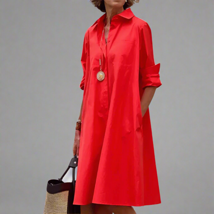 Elegant women's short sleeve polo dress in vibrant red, perfect for comfortable spring and summer casual wear.