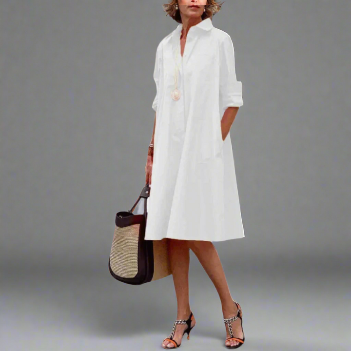 Comfortable white short sleeve polo dress for women, combining chic style with an elegant design, great for spring.