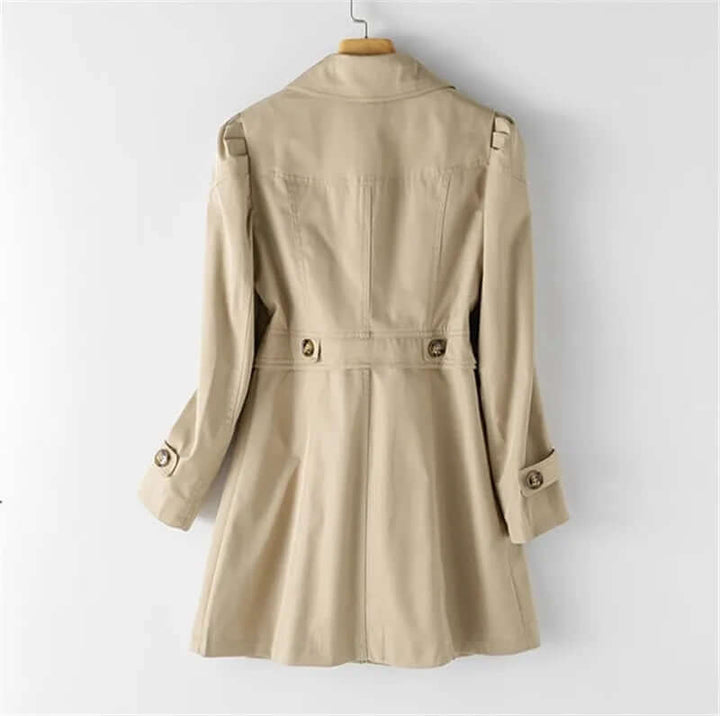 Sophisticated women's single-breasted trench coat, a classic belted long jacket for timeless elegance.