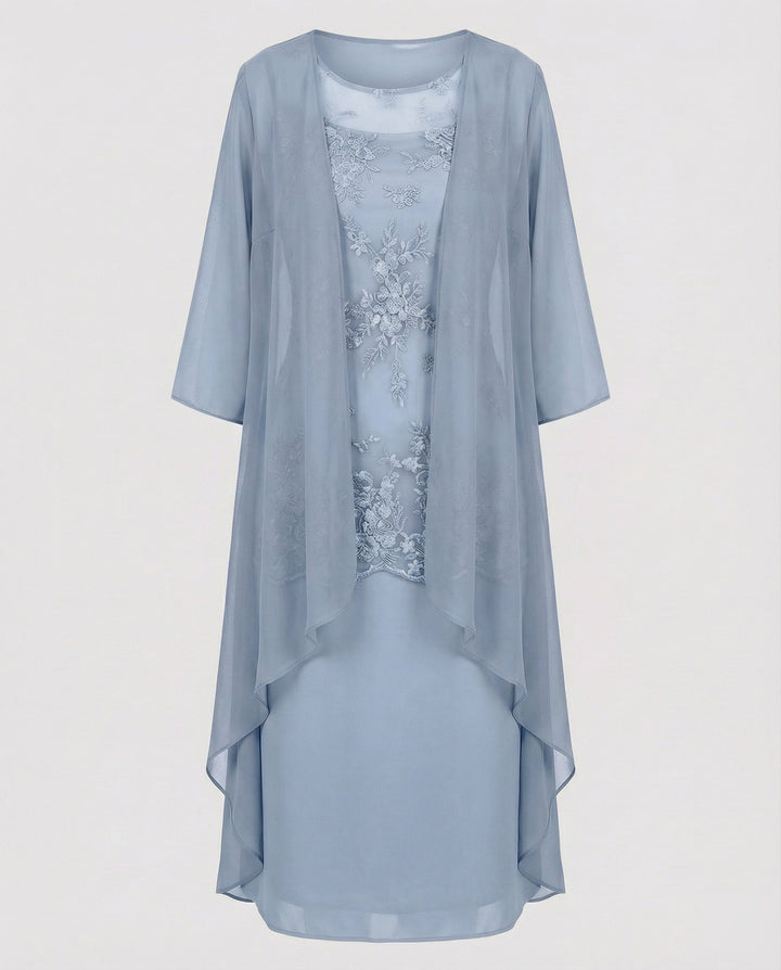 Lilac elegant women's two-piece pants set with 3/4 sleeve top, perfect for versatile everyday chic.