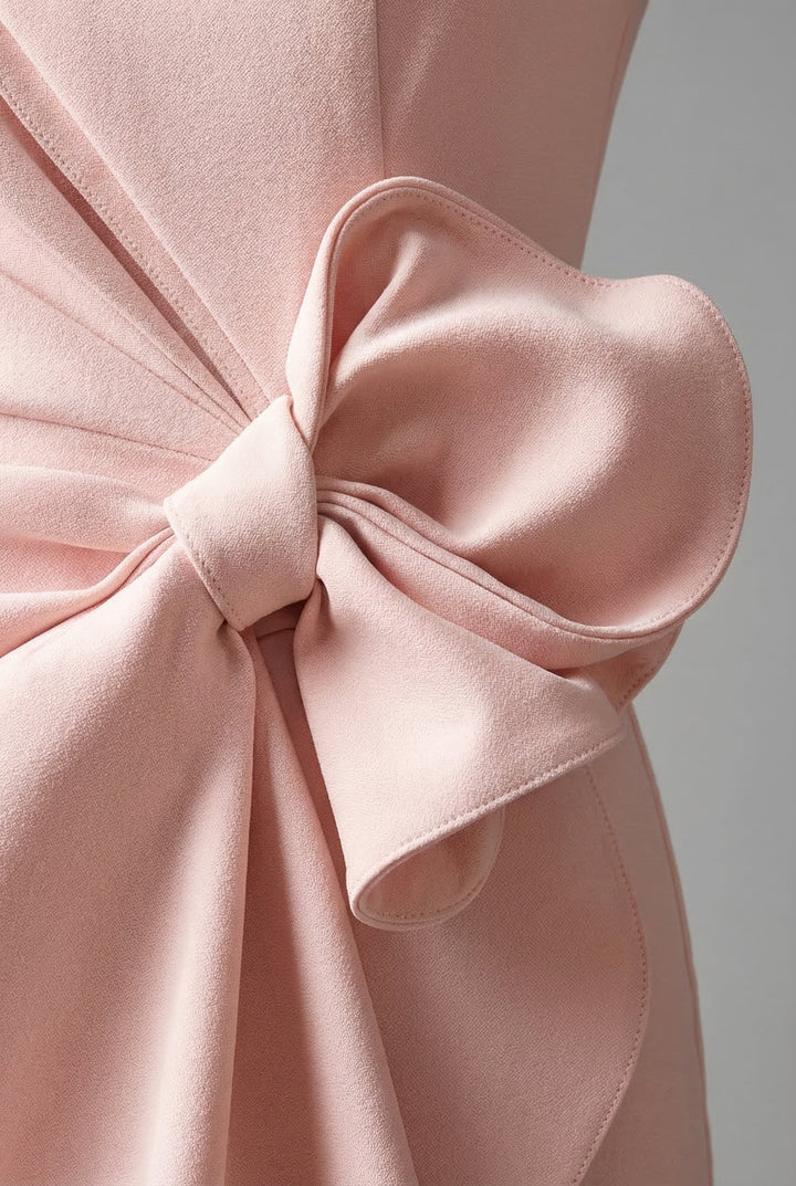 Fitted cocktail dress in a sleeveless design with a decorative bow.
