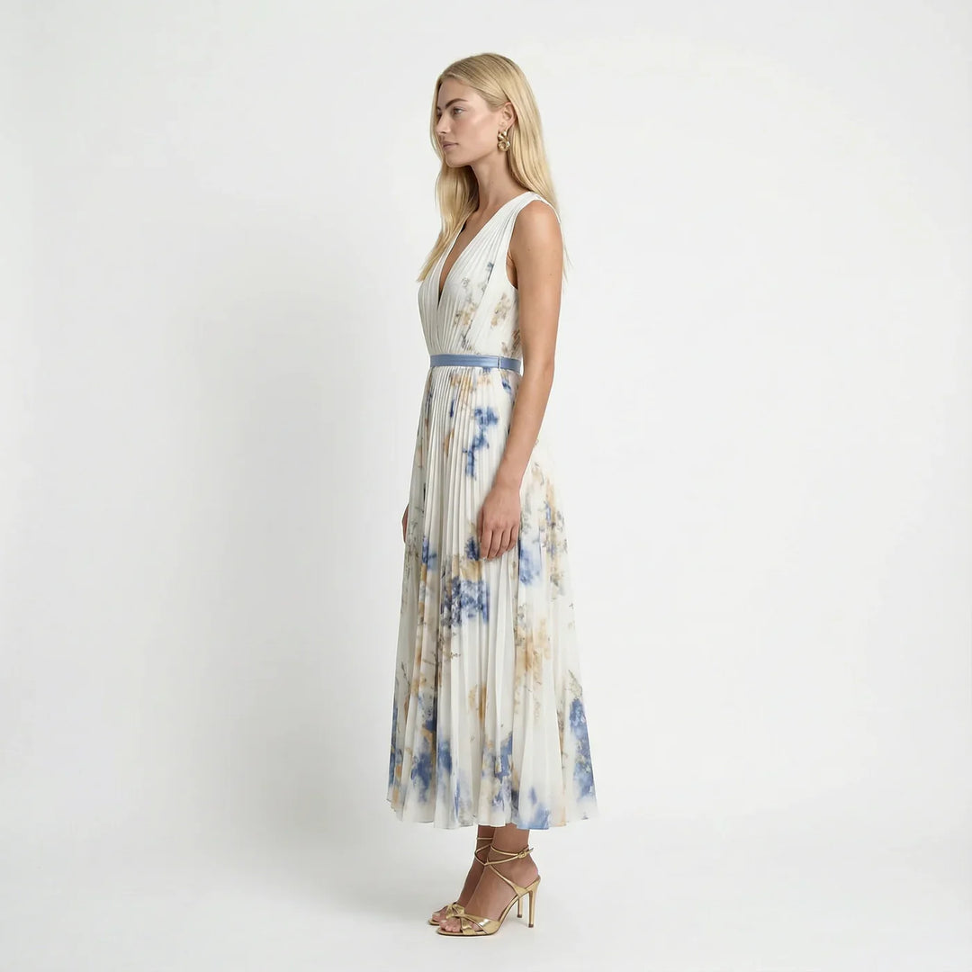 Chic floral print sleeveless maxi dress with flattering V-neckline
