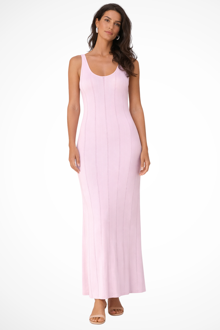 Stylish women's deep V sleeveless maxi dress, an elegant evening gown or party wear option.