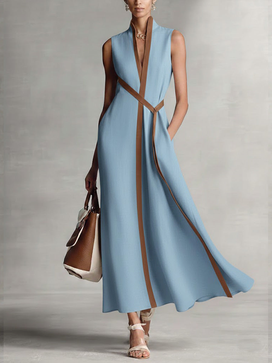 Versatile women's maxi dress, elegant sleeveless design with stylish contrast trim. Ideal for summer events.