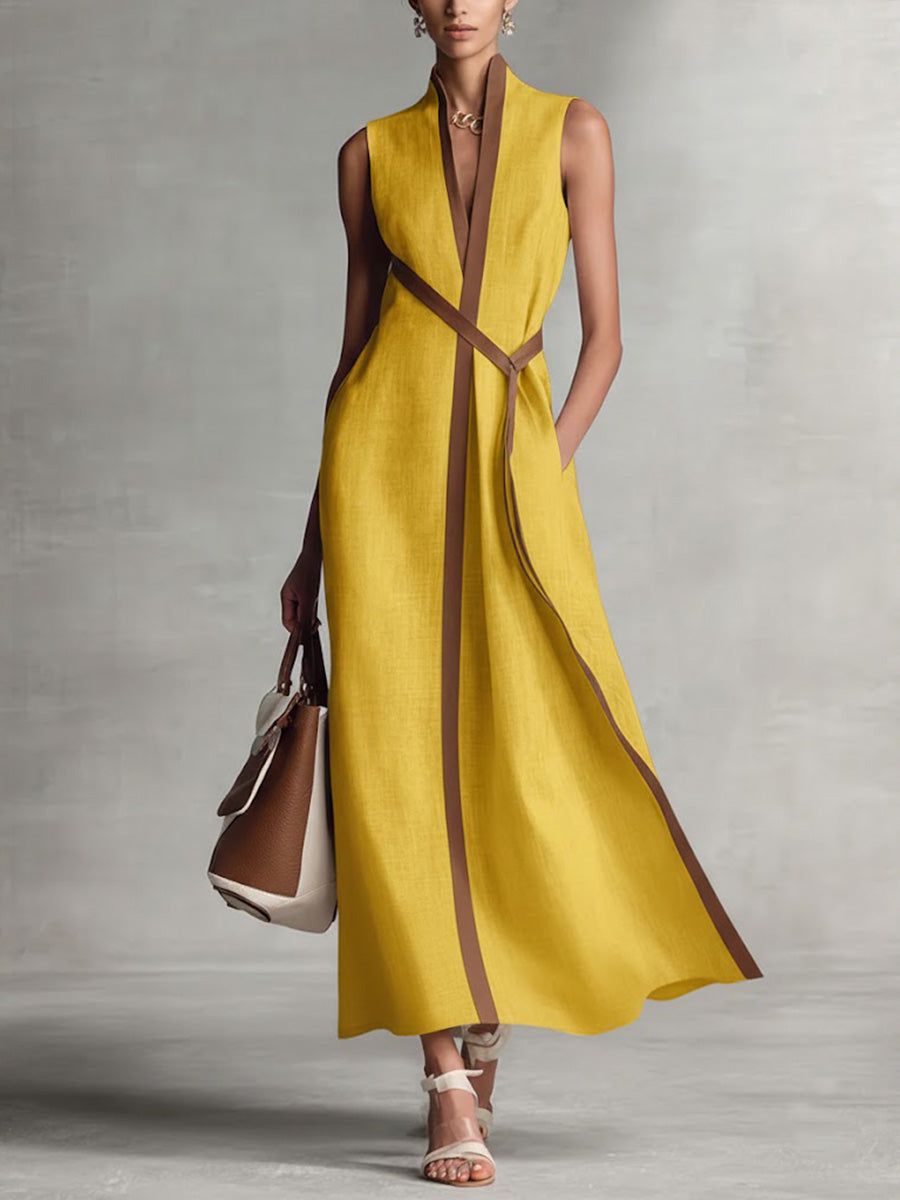 Chic women's elegant sleeveless maxi dress with eye-catching contrast trim. Versatile for special occasions.