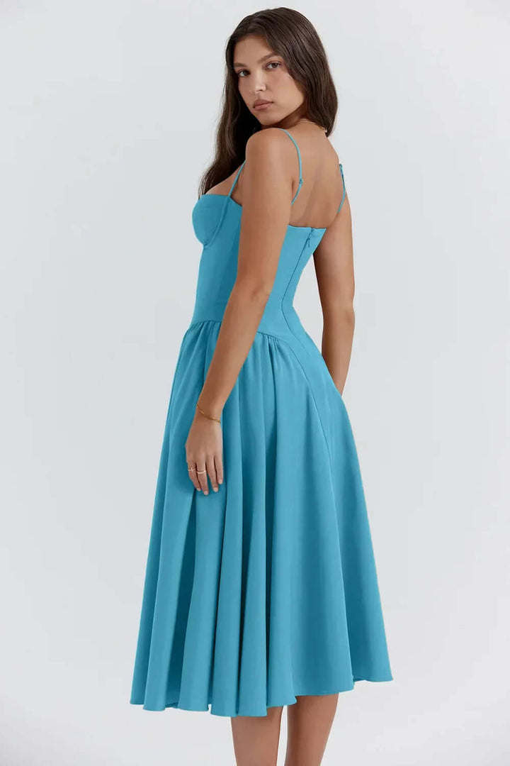 Women's fashion elegant sleeveless midi dress, corset fit for a refined look.