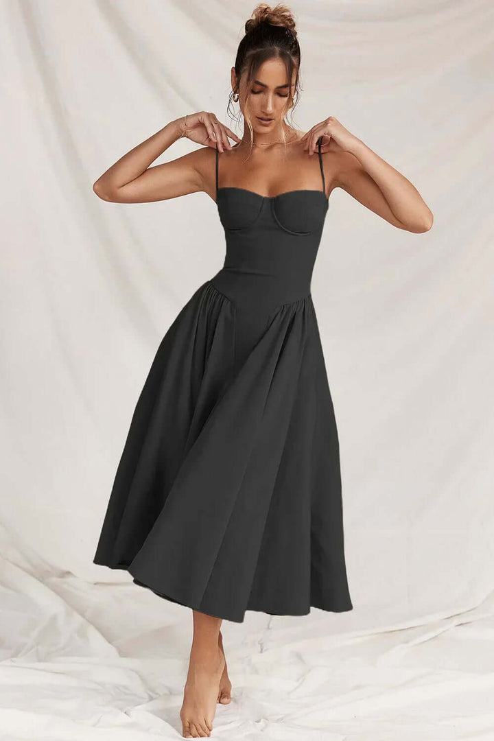 Graceful women's elegant sleeveless midi dress, corset fit, a must-have for summer.