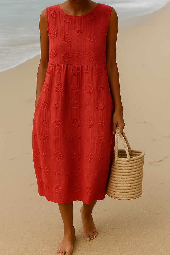Effortless women's sleeveless midi dress, a stylish summer essential for elegant and casual wear.