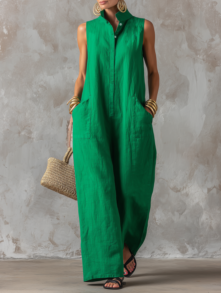 Comfortable women's wide-leg jumpsuit with a relaxed fit, ideal for casual chic summer outfits.