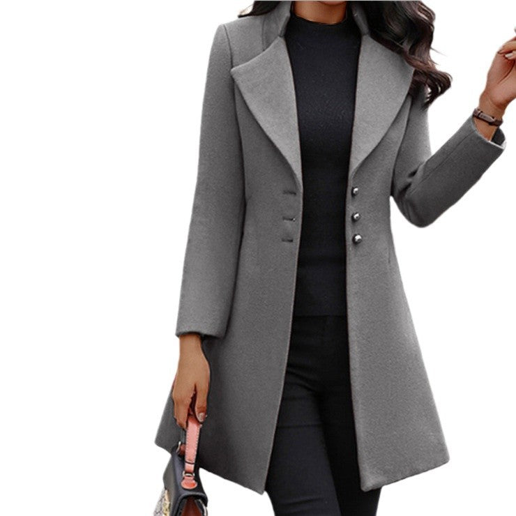 Women's elegant slim-fit jacket, classic style with a notch collar, versatile for business & stylish everyday wear.