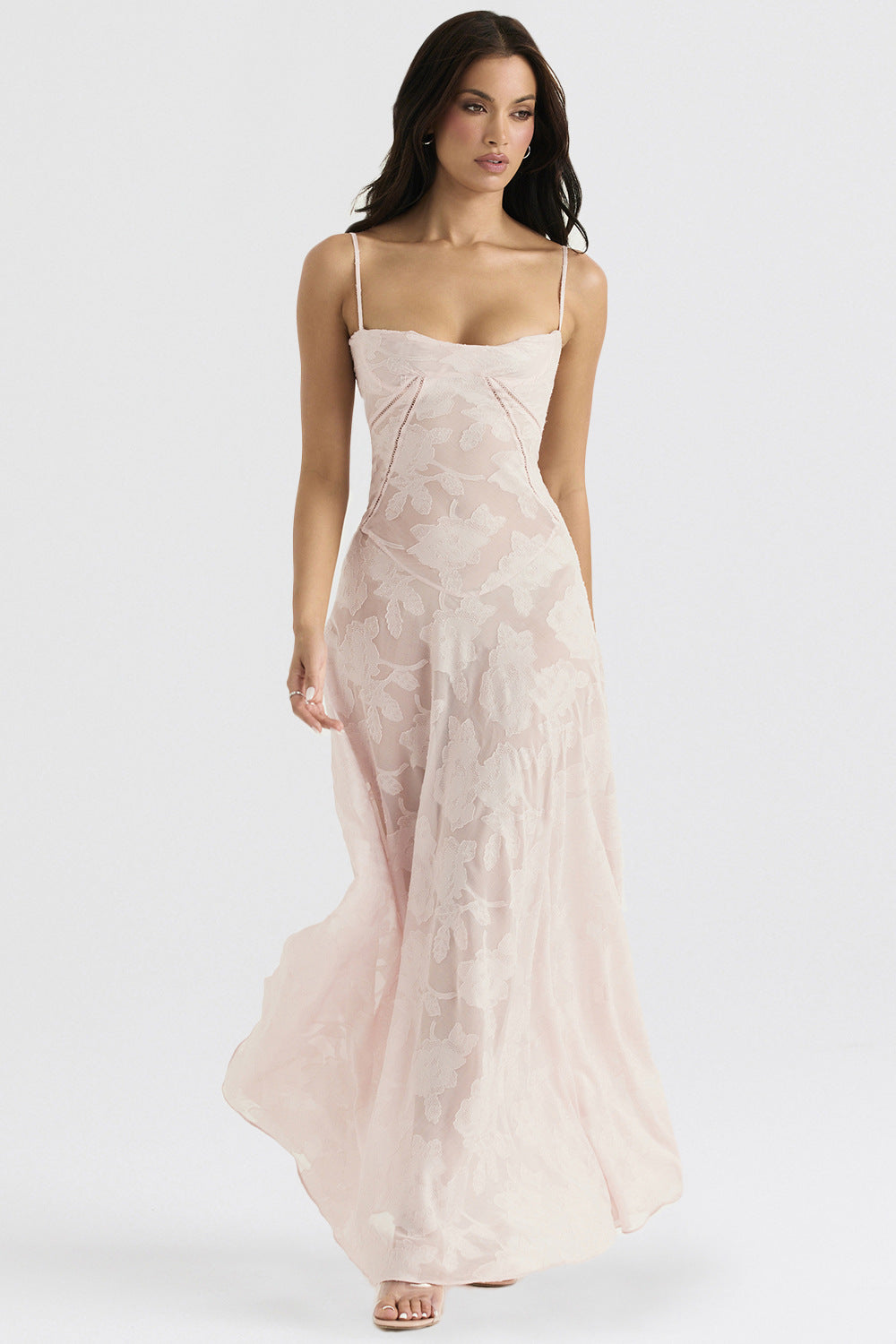 Fashionable women's spaghetti strap maxi dress, offering an elegant slim fit perfect for any party or summer outing.
