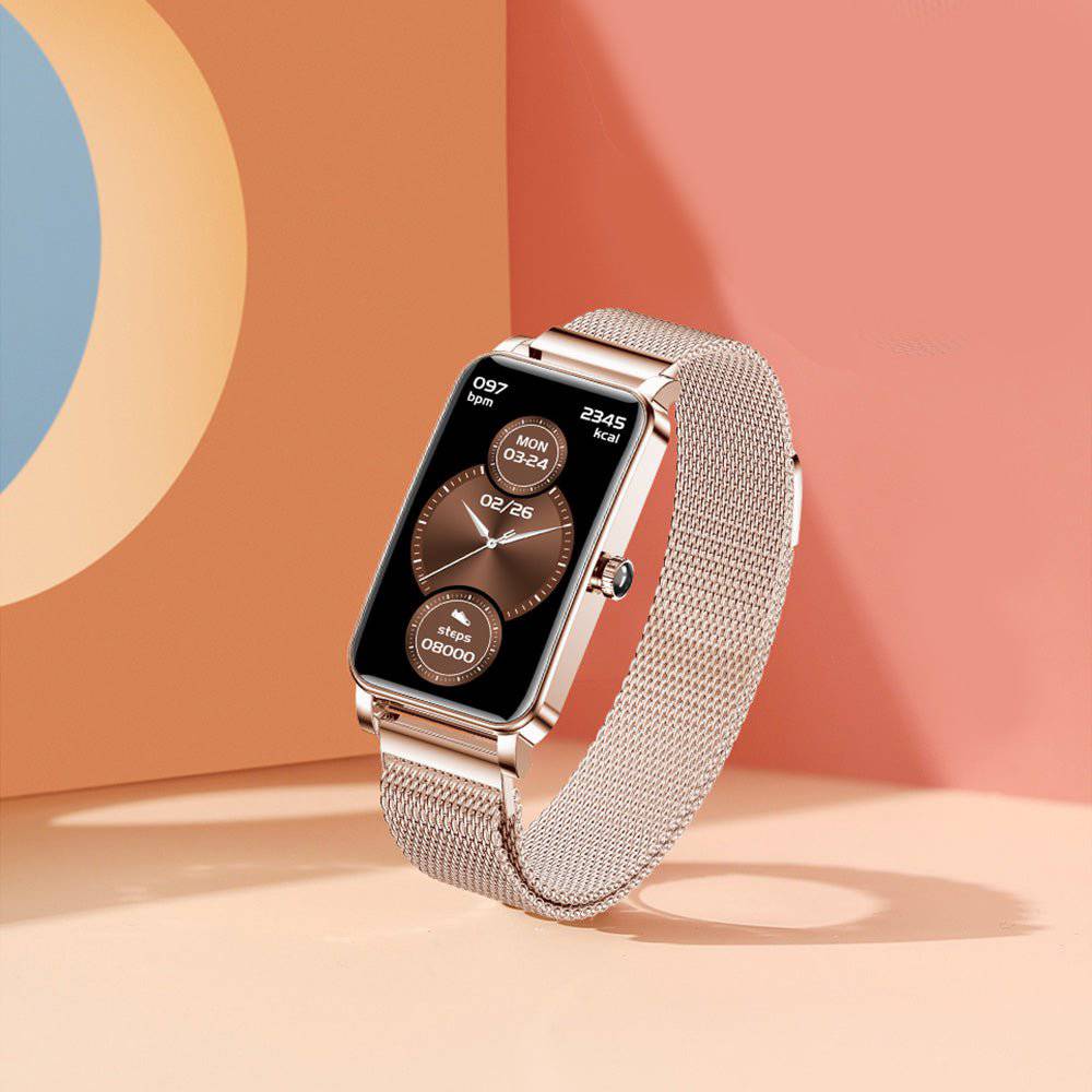 Advanced women's health monitor smartwatch. Tracks steps, calories, sleep, and heart rate. Essential wellness tech.