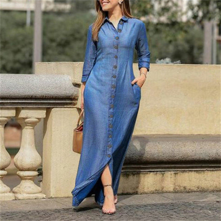 Flowy long sleeve solid maxi dress for women. Perfect modest dress for summer, evening, or any elegant occasion.