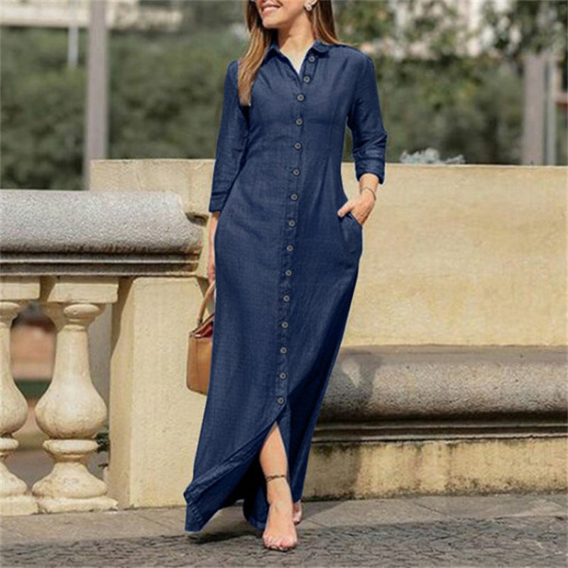 Chic women's solid maxi dress with long sleeves. Comfortable & available in all sizes for versatile fashion.