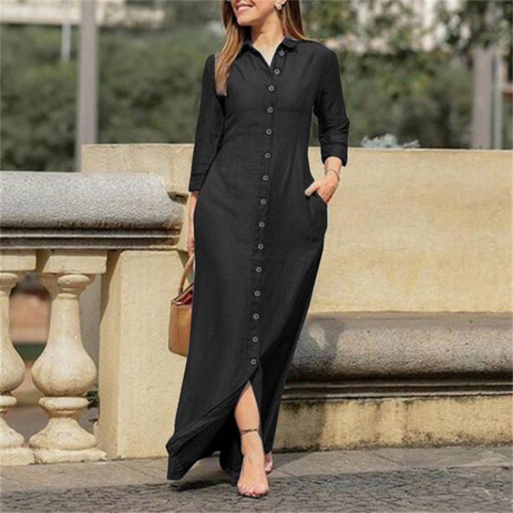 Stylish women's elegant solid maxi dress with long sleeves. Ideal for modest fashion, daywear, or evening attire.