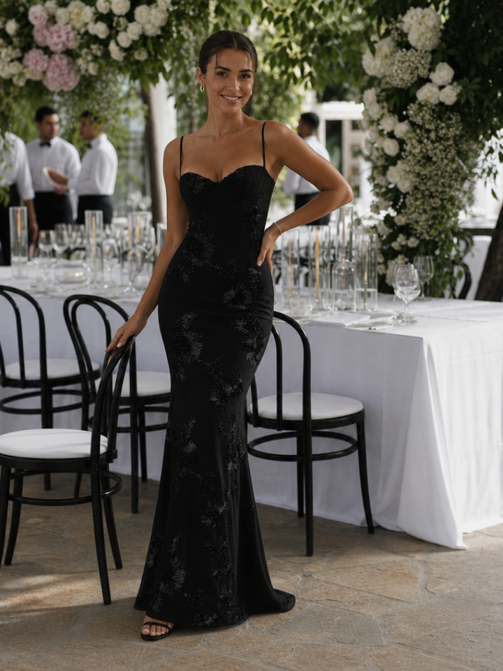 Women's casual chic maxi dress, designed with spaghetti straps and a flattering corset bodice for summer comfort.