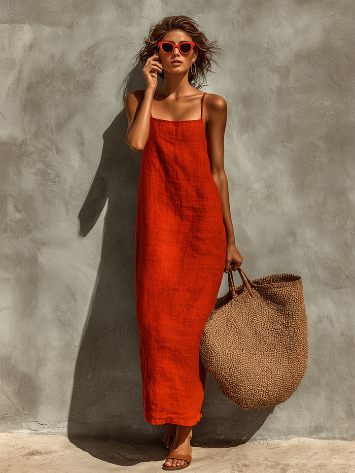 Comfortable flowy square neck maxi dress for women, ideal casual everyday wear with thin straps.
