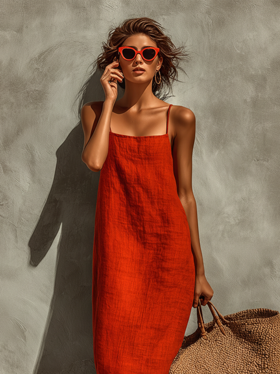 Stylish women's sleeveless maxi dress featuring a chic square neck and delicate spaghetti straps.