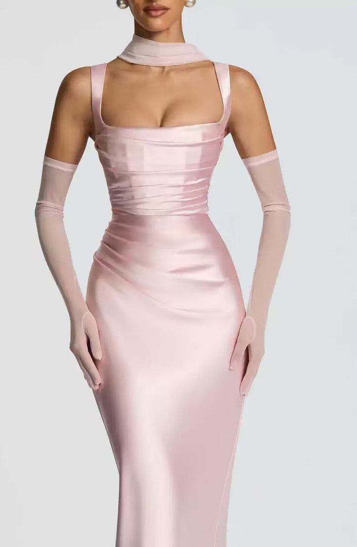 Timeless square neck maxi evening dress for women, an elegant long party gown for special occasions.