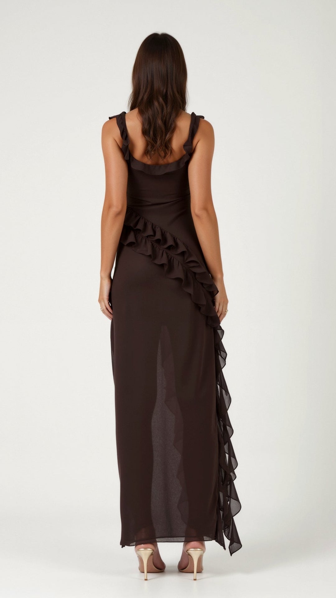 Beautiful women's square neck ruched asymmetric maxi dress. A stunning formal dress for evening wear.