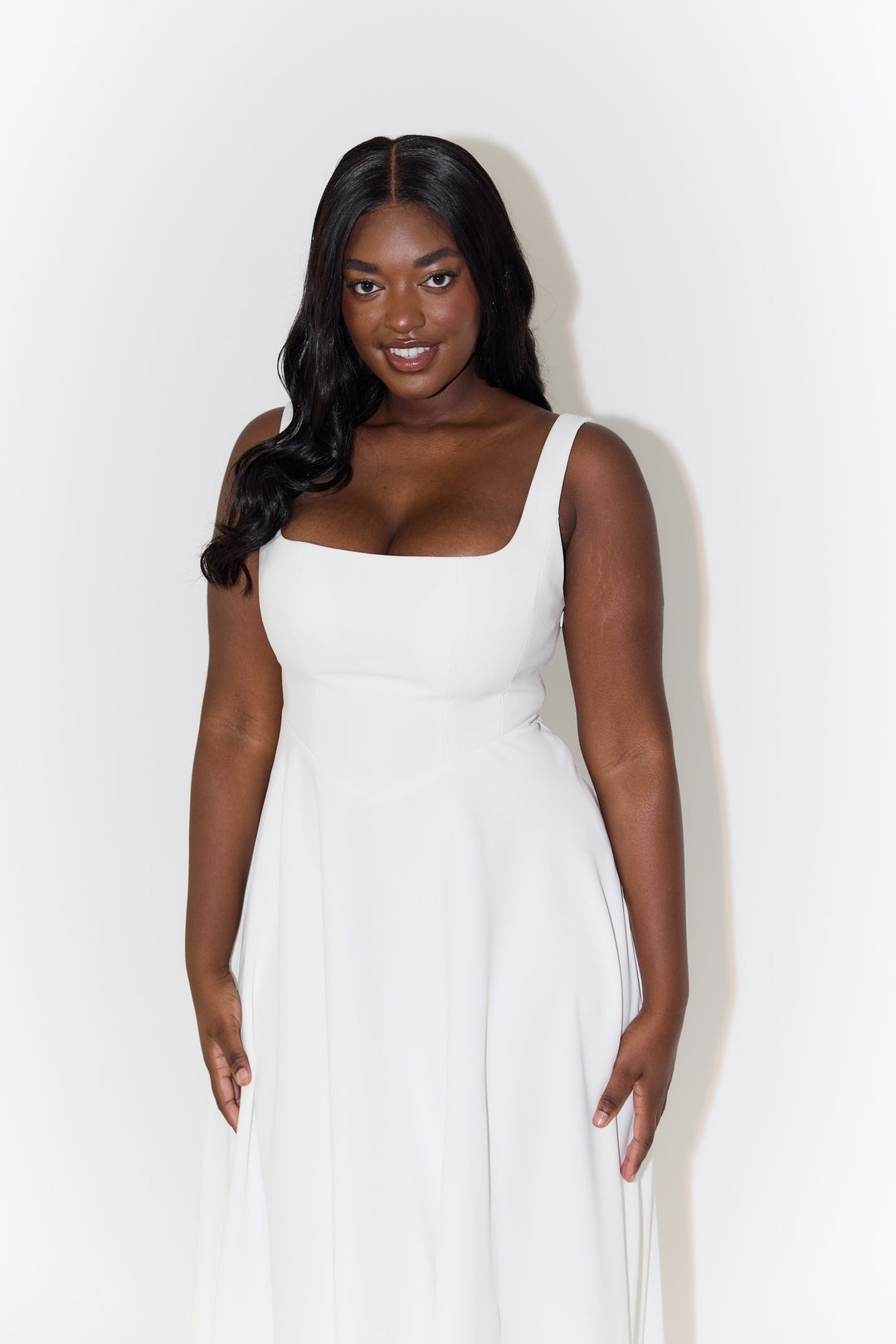 Chic sleeveless square neck midi dress for women, an elegant summer choice.