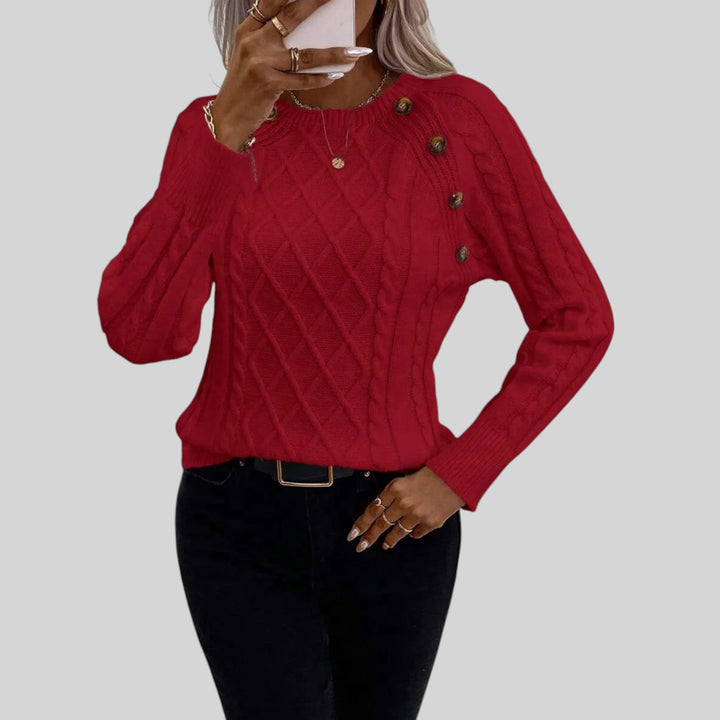 Women's square neck button-front sweater, a comfortable pullover with chic lantern sleeves.