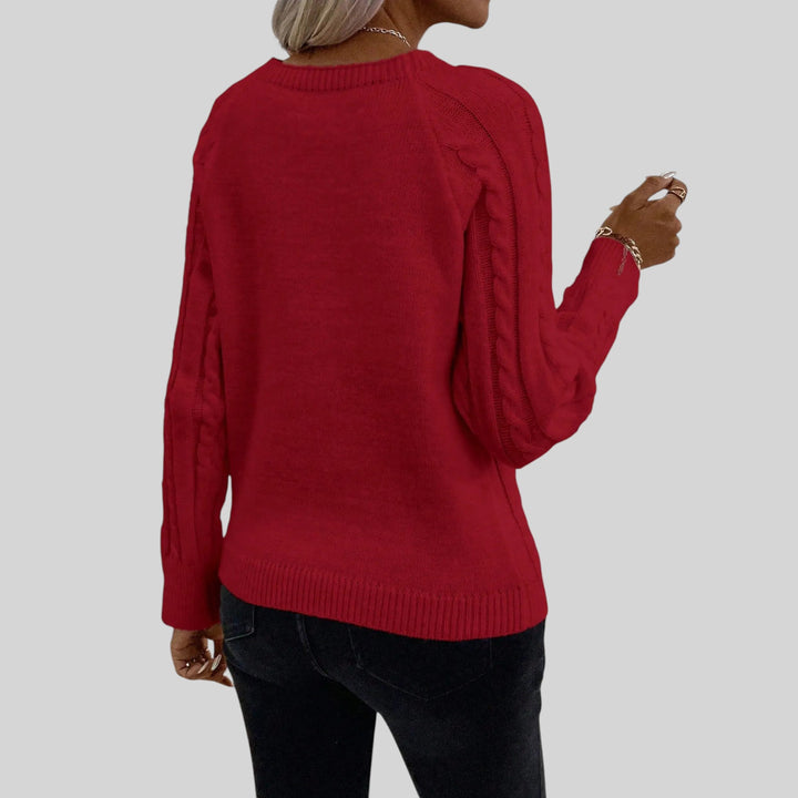 Stylish women's square neck top. Soft knit sweater with elegant buttons & cozy lantern sleeves.