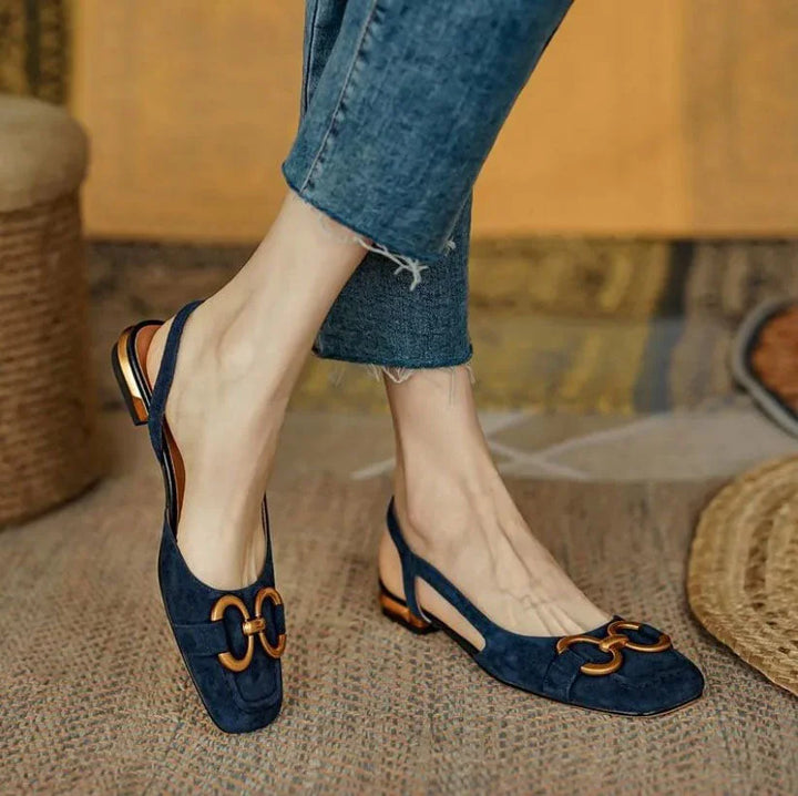 Elegant women's square toe slingback sandals for all-day comfort. Perfect summer flat footwear with adjustable strap.